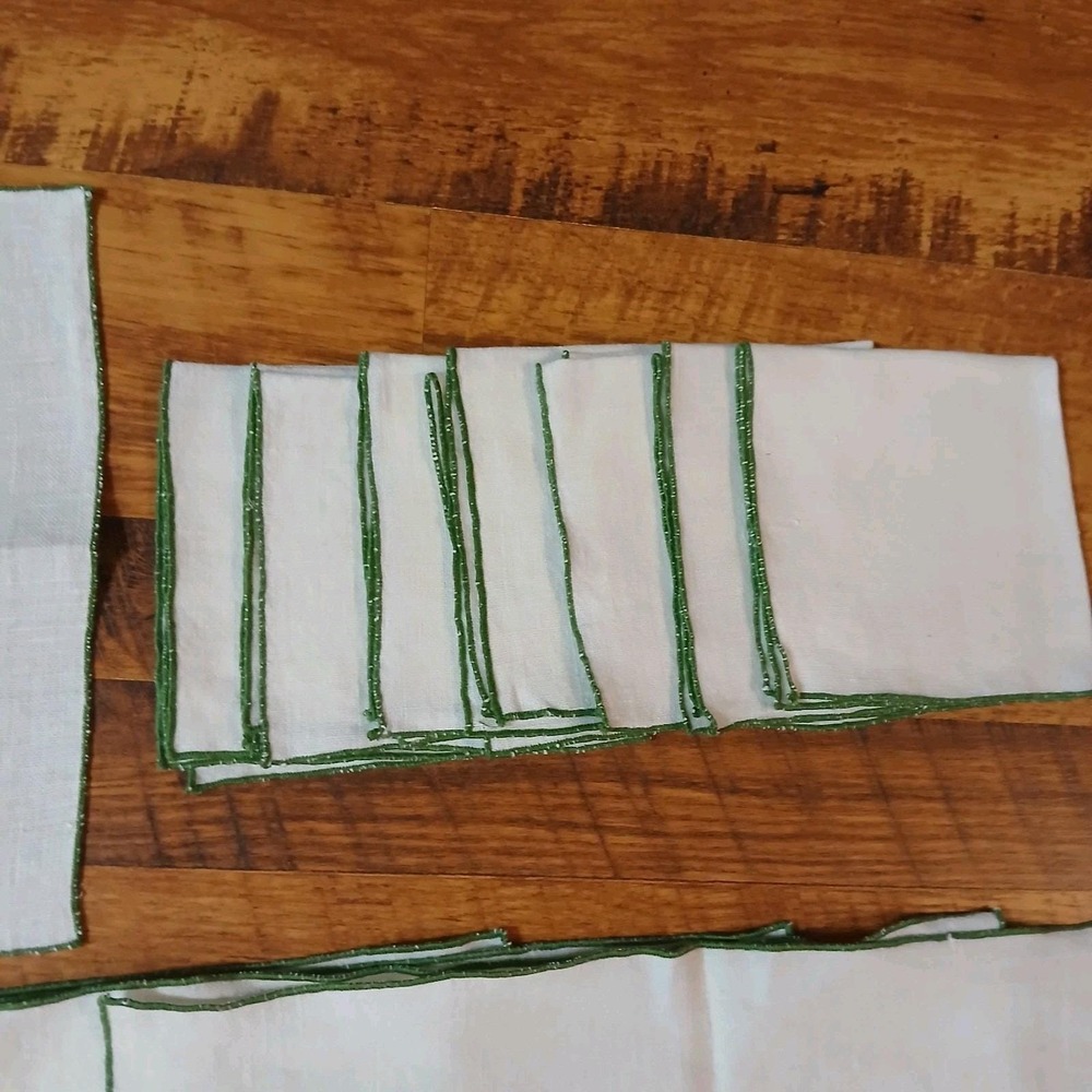 Vtg Linen Placemats Embroidered Butterfly Design Set of 8 16'' x 11'' W/Napkins - Picture 12 of 15